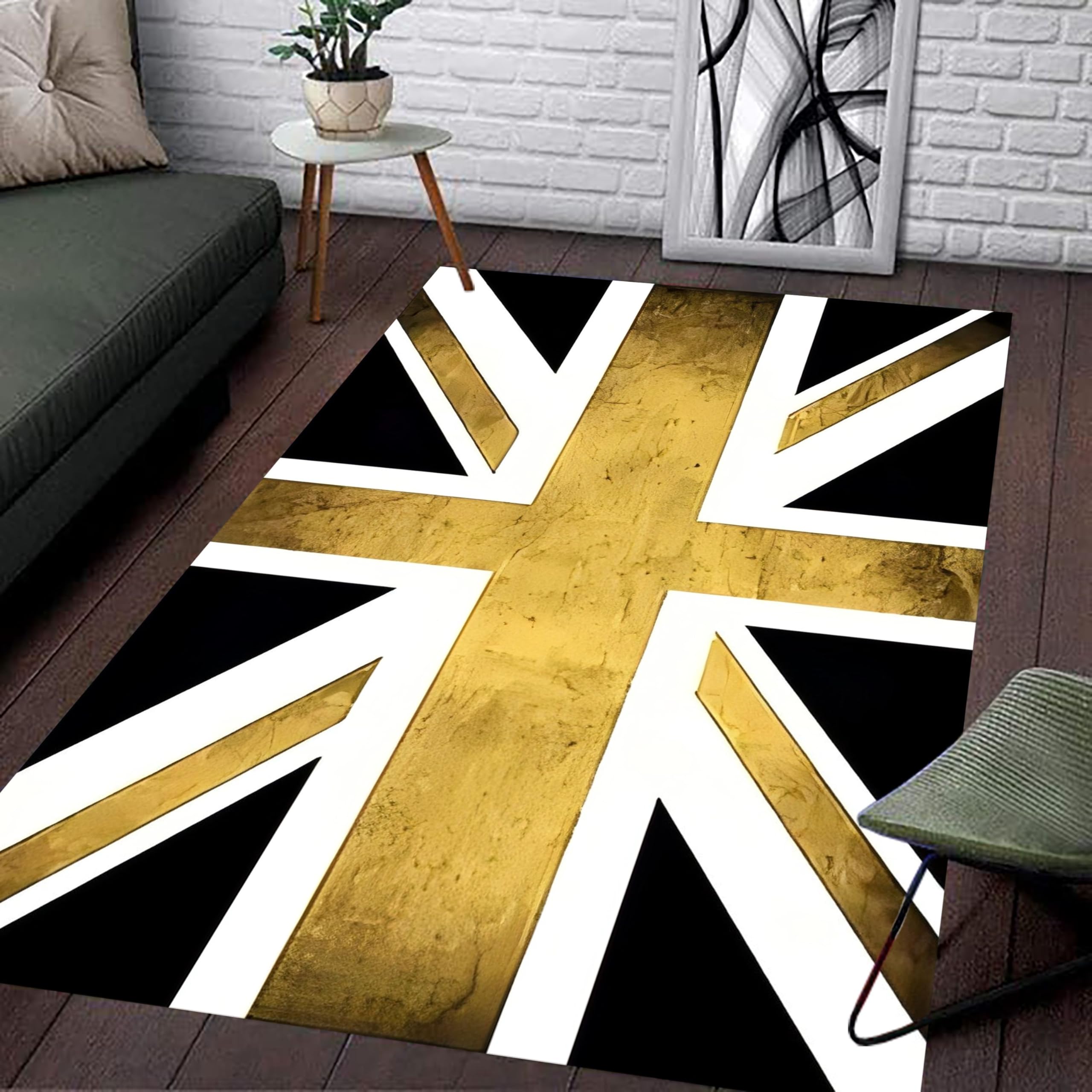 USHIRUG Flag Area Rug,180x230cm, Vintage Yellow Union Jack Design Rugs Mat, Stylish Creative Indoor Non-Slip Mat, Soft Washable Carpet for Hallway Kitchen Bedroom Bedside Office Modern Home Decor