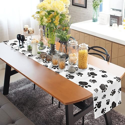 Miniatura 6 de Camino de mesa con patas de cachorro, camino de mesa para fiesta de cumpleaños de perro, decoración de cocina para el hogar, fiesta y comedor, 13 x