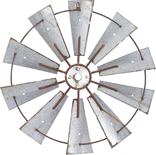 Miniatura 7 de Deco 79 Molino de viento de metal, decoración del hogar, arte de pared 30 x 2 x 30 pulgadas, marrón