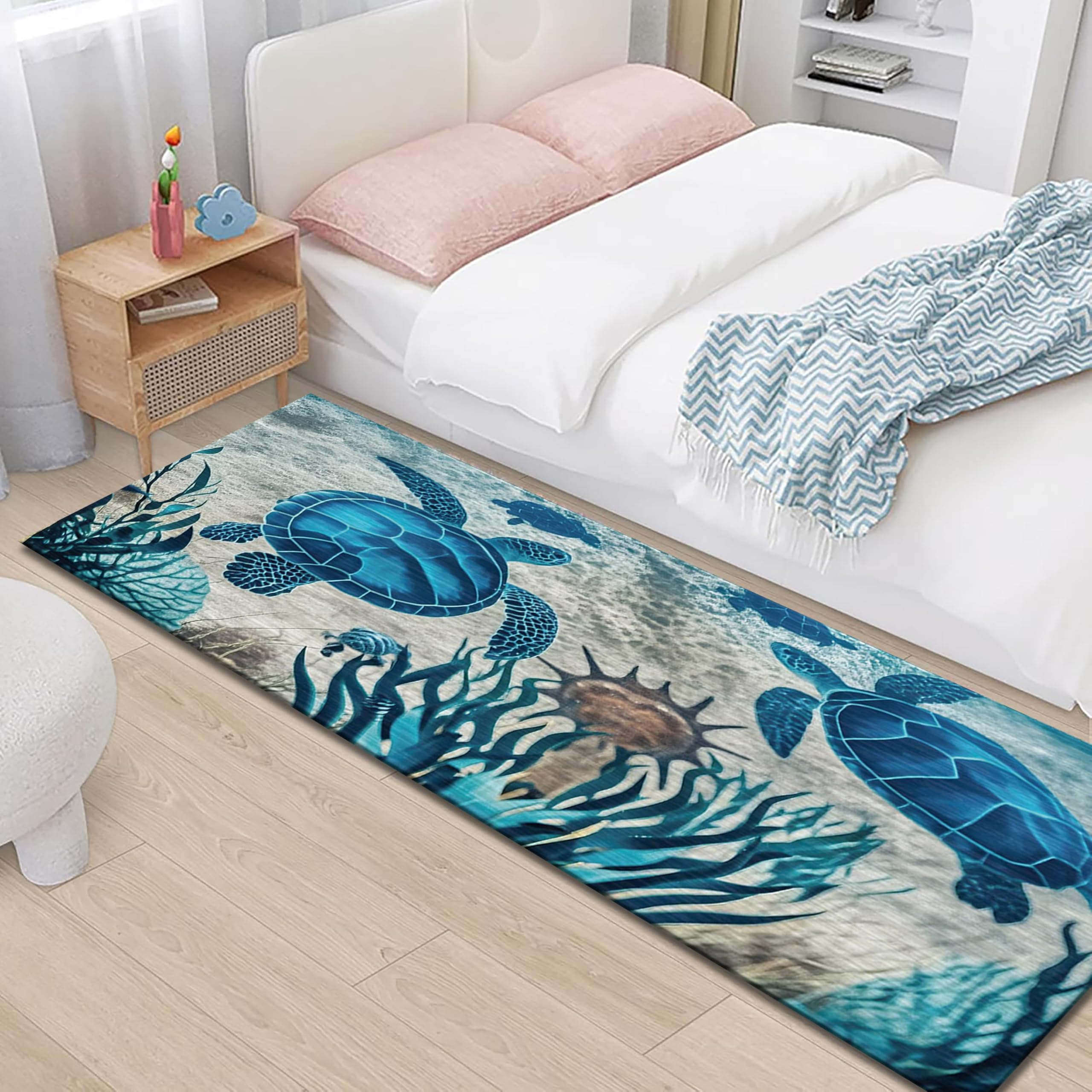 Turtle Print Carpet 2x6ft Ocean Animal Runner Rug - Washable Low Pile  Turtle Whale Sea Theme Carpet Laundry Turtle