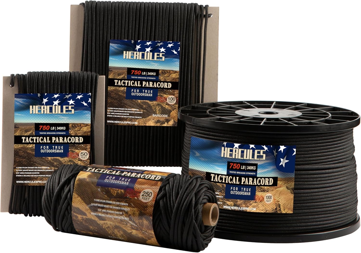 HERCULES 750lb Tactical 4mm Paracord – 100FT Utility Rope (Black) HERCULES 750lb Tactical 4mm Paracord – 100FT Utility Rope (Black)