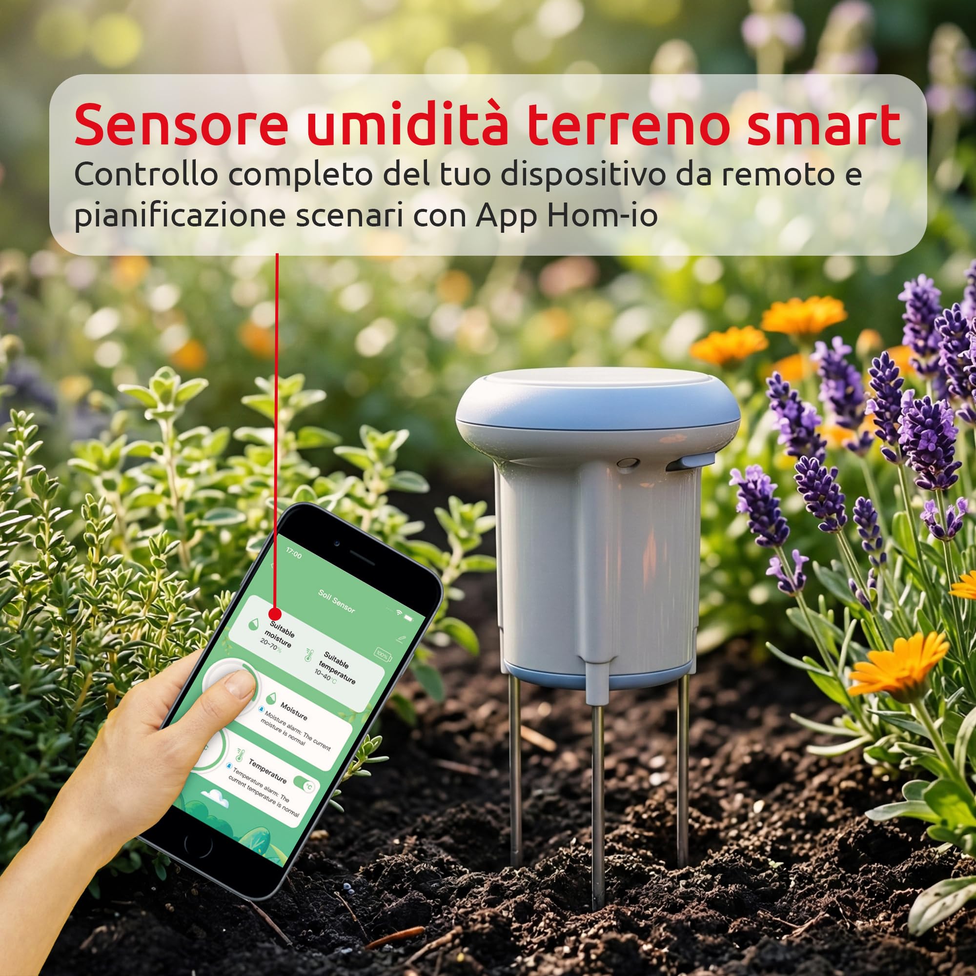 IRRADIO IR-SOIL sensore umidità terreno smart WiFi da esterno IP66 | Sensore per il terreno smart da esterno | Rilevazione di temperatura ed umidità | Controllato con APP