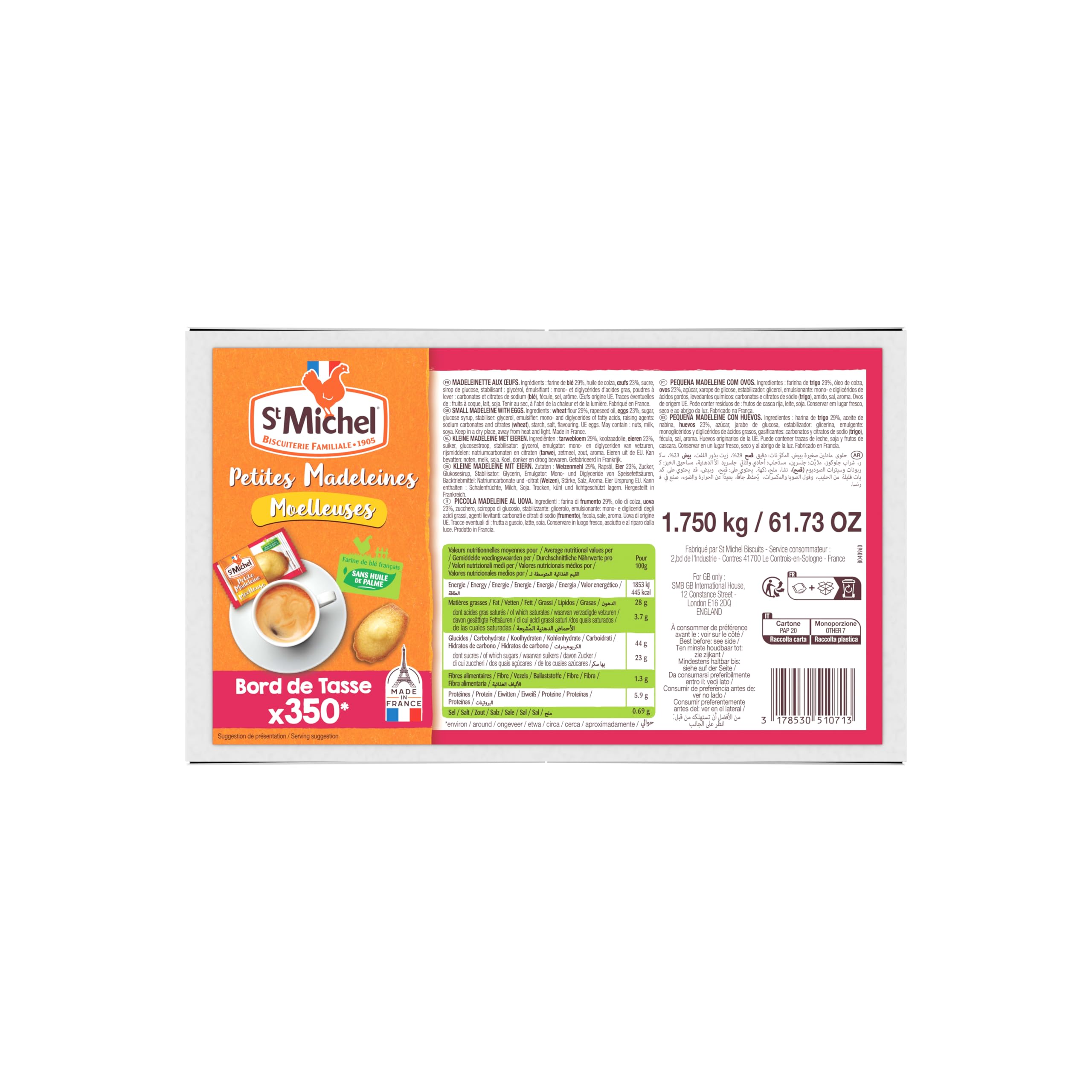 ST MICHEL - La Petite Madeleine - Moelleuse & Fondante - Lot de 350 Mini-Madeleines en Sachets Fraicheur - 1750g