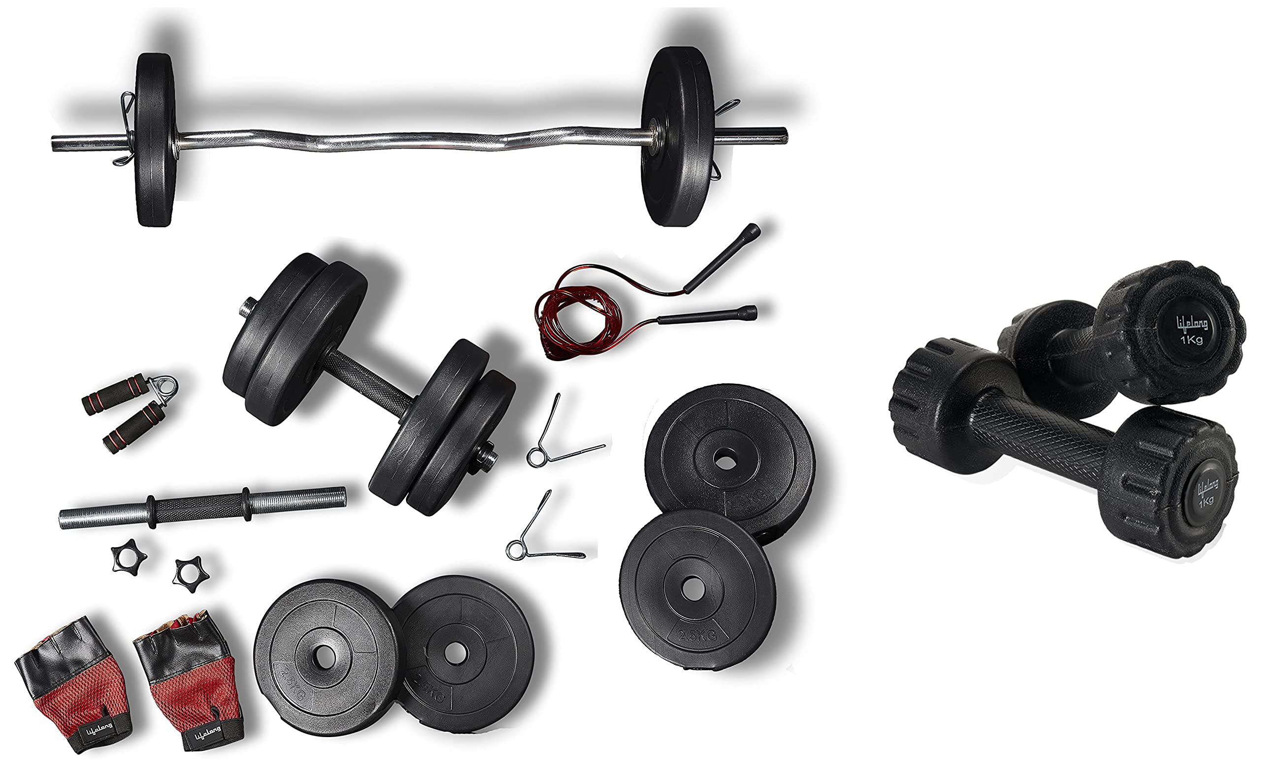 Lifelong PVC Home Gym Set 10Kg Plate 3Feet Curl Rod And Dumbbells Rods With Gym Accessories, Black & PVC Dumbbells for Home Gym Fitness Barbell (Black, 1kg) - Pack of 2 (B09SG4S62Z) Amazon Price History, Amazon Price Tracker
