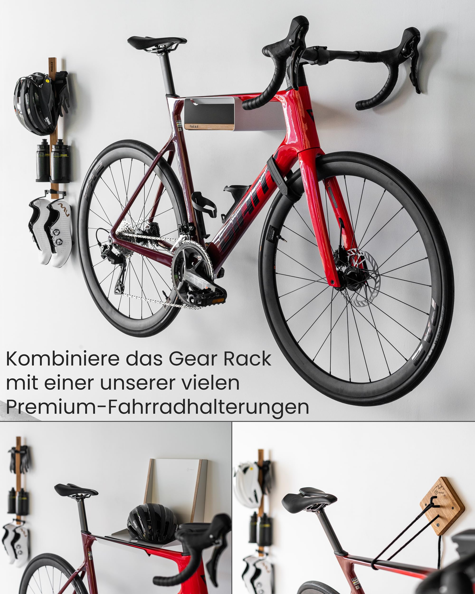 PARAX Gear-Rack Organiseur mural pour accessoires de vélo en bois