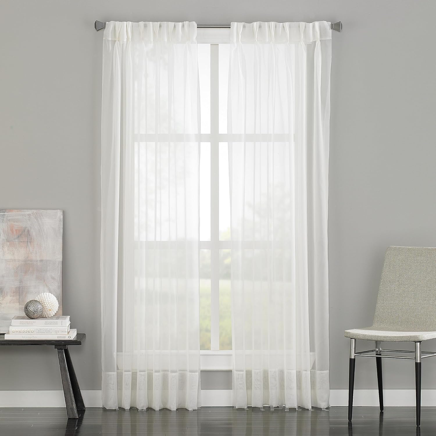 Soho Voile Sheer Pinch Pleat/Back Tab Single Curtain Panel, 29 by 132", White