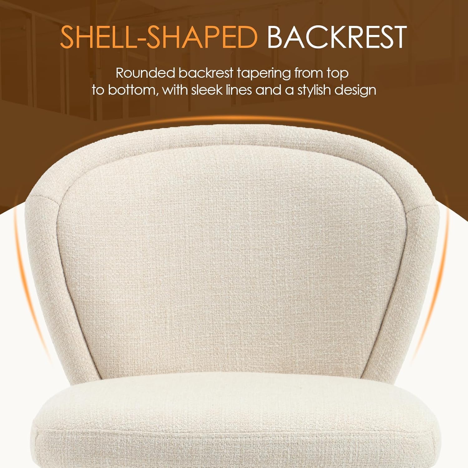 HNY Swivel Counter Height Bar Stools Set of 4, 26 Inch Barstools with Walnut Wooden Leg and Back, Modern Linen Upholstered Counter Stools for Kitchen Island, Beige