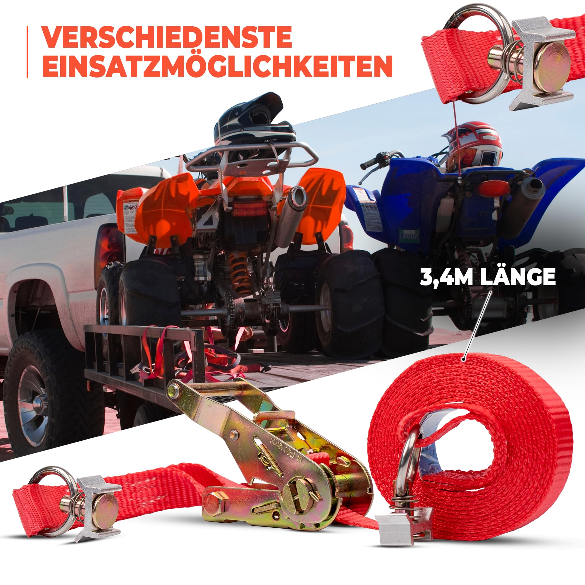 6 cinghie di tensione | Cinghia di ancoraggio con cricchetto | con raccordo in plastica | per guida aerea | guida di ancoraggio | cinghia a cricchetto | larghezza 25 mm | lunghezza 1100 mm | 500 kg