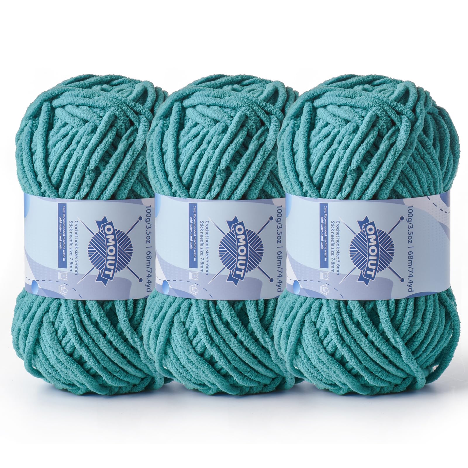 3 Pack Chunky Chenille Yarn for Crocheting, Baby Yarn for Crocheting Soft Blankets, Bulky Yarns for Crochet Amigurumi, 300g (223yds) Fluffy Velvet Yarns for Hand Knitting (3 Deep Cyan)