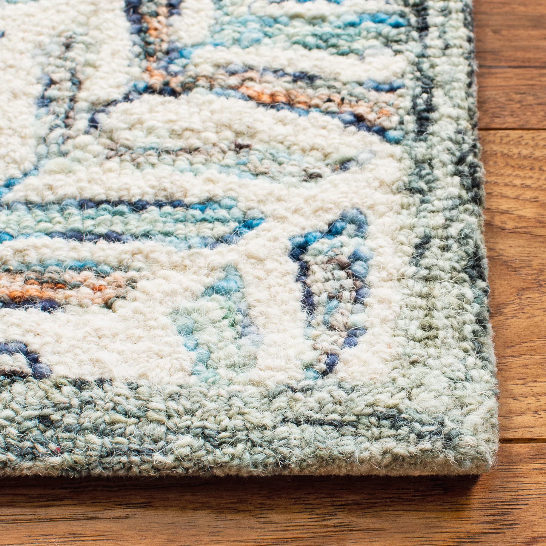SAFAVIEH Tapis Moderne pour Salon, Salle à Manger, Chambre à Coucher - Capri Collection, Tapis à Poil Court, Beige et Bleu, 244 X 305 cm