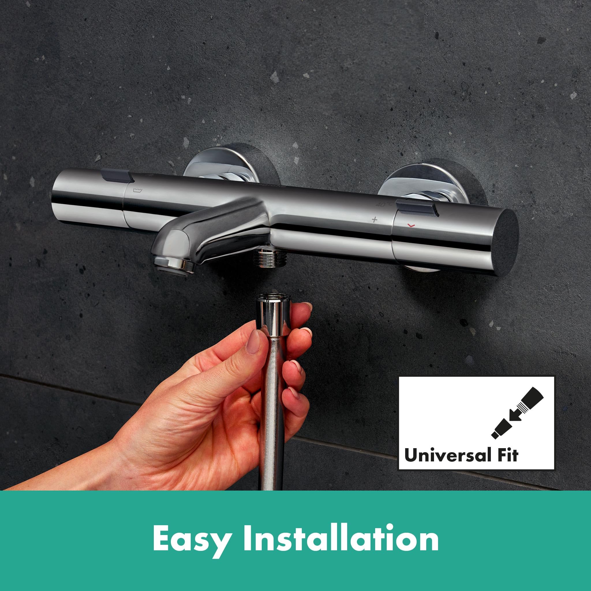 hansgrohe Ecostat Fine - Wannenthermostat Aufputz, Wannenarmatur mit Sicherheitssperre (SafetyStop) bei 40° C, Thermostat für die Badewanne, Mischbatterie für 2 Verbraucher, Chrom, 13325000