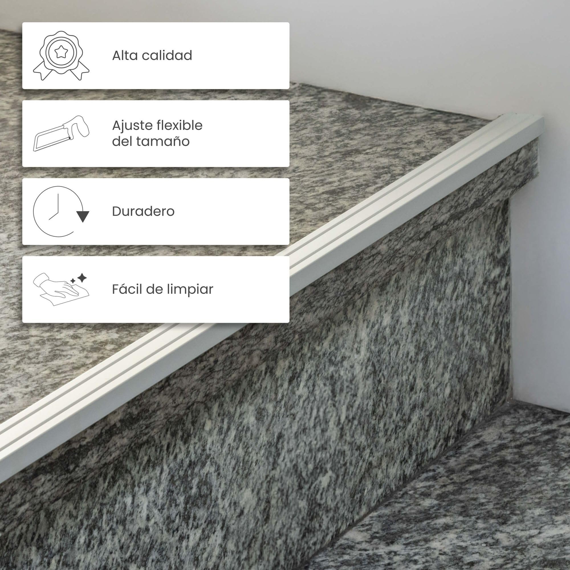 Perfil autoadhesivo para cantonera de escalera de 135 cm x 25 mm x 10 mm de aluminio, perfil de suelo para ángulo de escalera champán