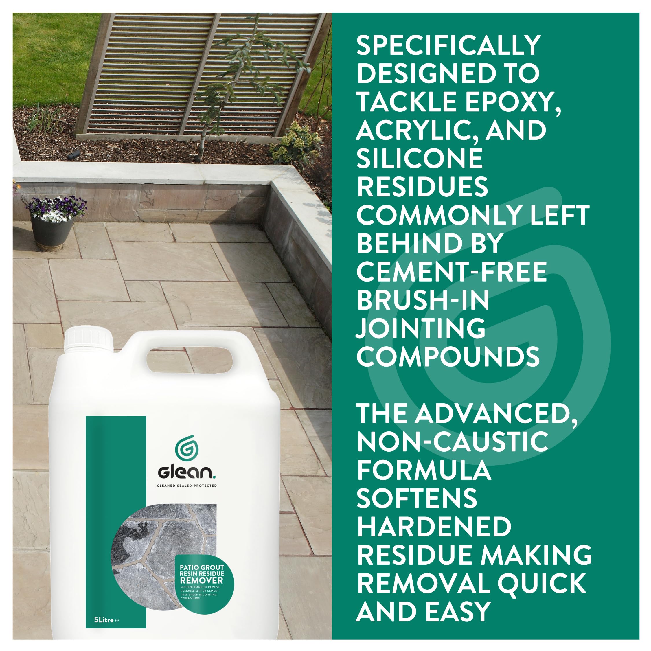 GLEAN Removedor de residuos de resina de lechada para patio, porcelana y piedra natural, elimina los residuos de acrílico, epoxi y silicona de compuestos de unión con cepillo, 5 litros