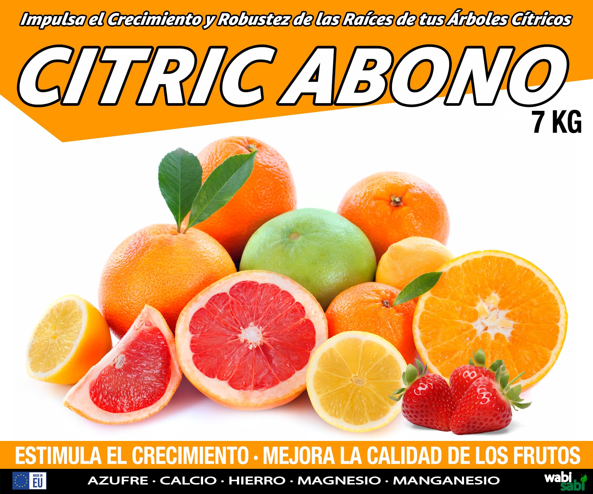 CITRIC ABONO Abono para Cítricos Premium NPK 20-5-10, Hierro, Calcio y Micronutrientes - Mejora Frutos, Fortalece Raíces y Evita Amarillamiento - Ecológico y Orgánico (7kg)