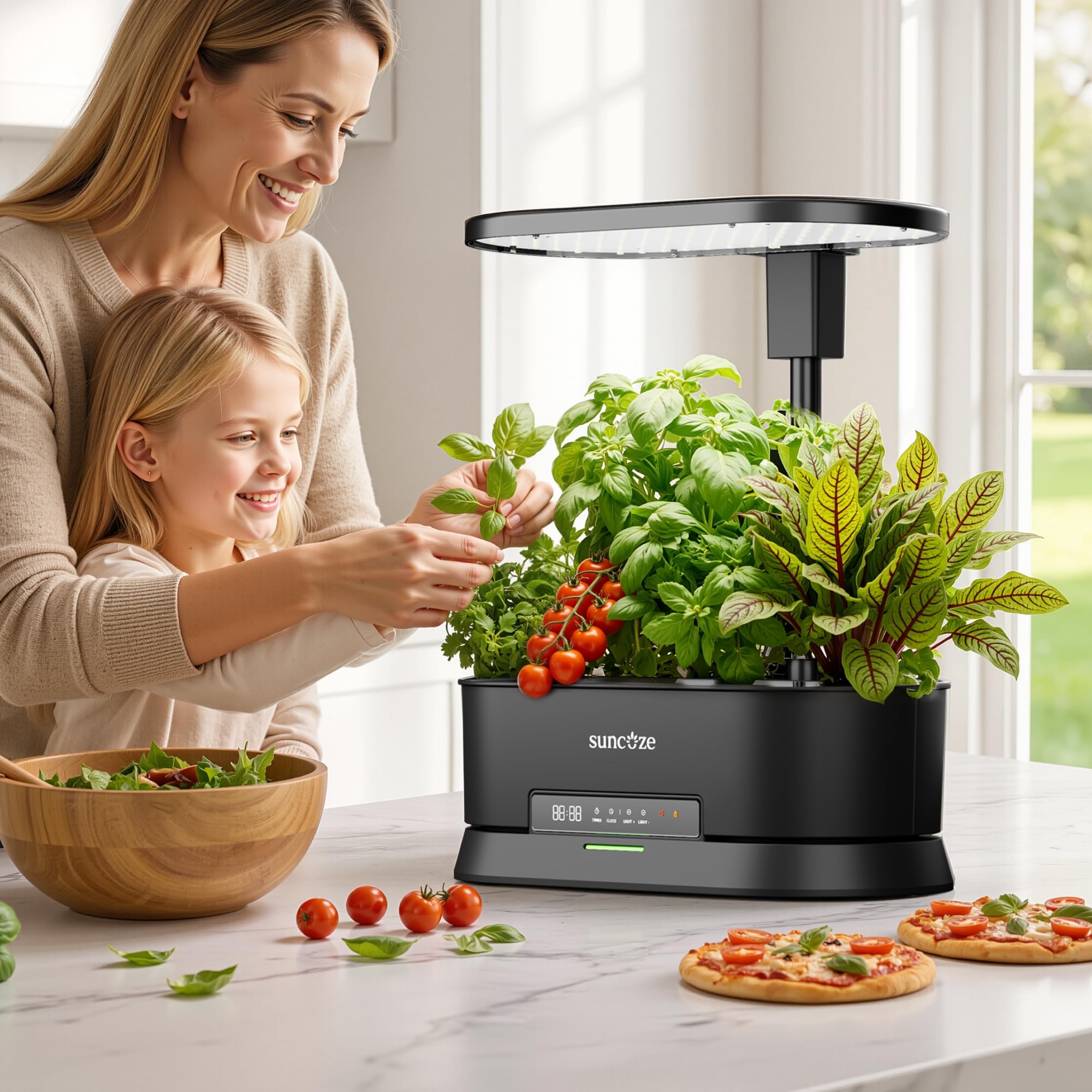 SUNCOZE Abnehmbarer Hydroponisches Anzuchtsystem mit 12 Hülsen, Schwarz | Indoor Kräutergarten mit 36W LED Pflanzenlampe, 5L Wassertank, Höhenverstellbar bis 550 mm, Hydroponik System mit Timer
