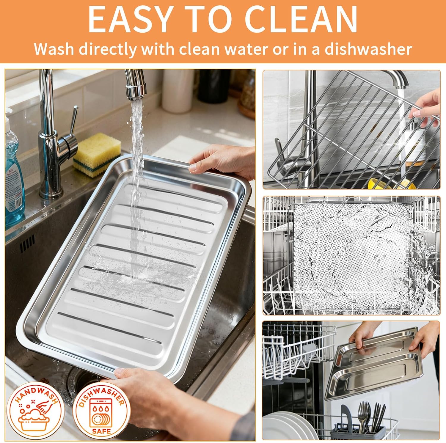 GCQ 4PCS Air Fryer Replacement for Emeril Lagasse Dual Zone 25 QT Air Fryer Convection Toaster Oven | Non-stick Steel Mesh Basket Wire Rack Grill Pan Drip Pan Tray Accessories Parts,Dishwasher Safe