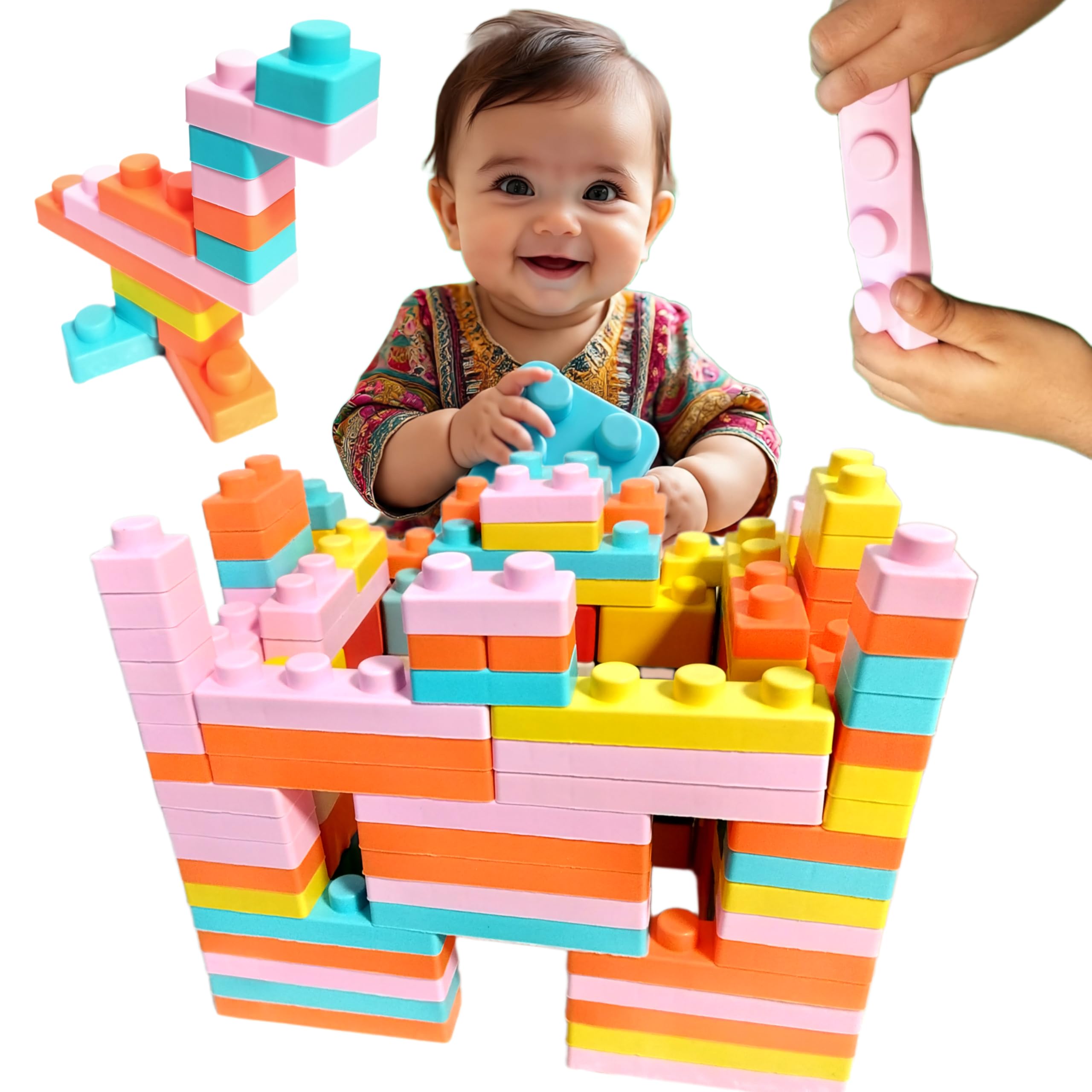 BAGJI TOYS Mixed Big Mega Sized Super Soft Teethable Building Blocks, Easy-to-Hold Kids Toy, BPA-Free, Multi-Colored Toys Building and Construction Block Set (Mixed Size Packs, 36, Count)-image-5