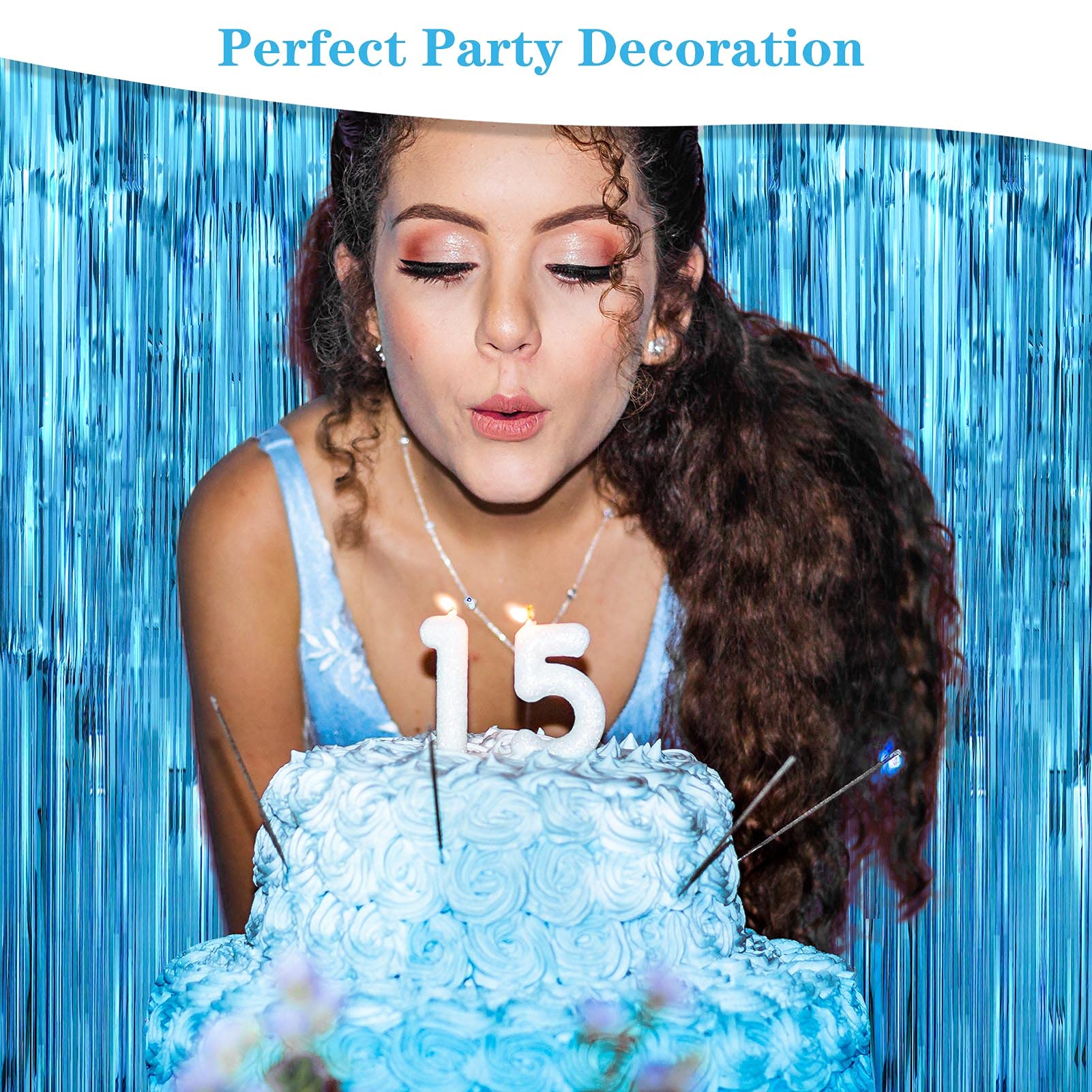 Rideau De Frange Métallique Bleu - 6 Pièces 1x2m - Décoration Fête Anniversaire