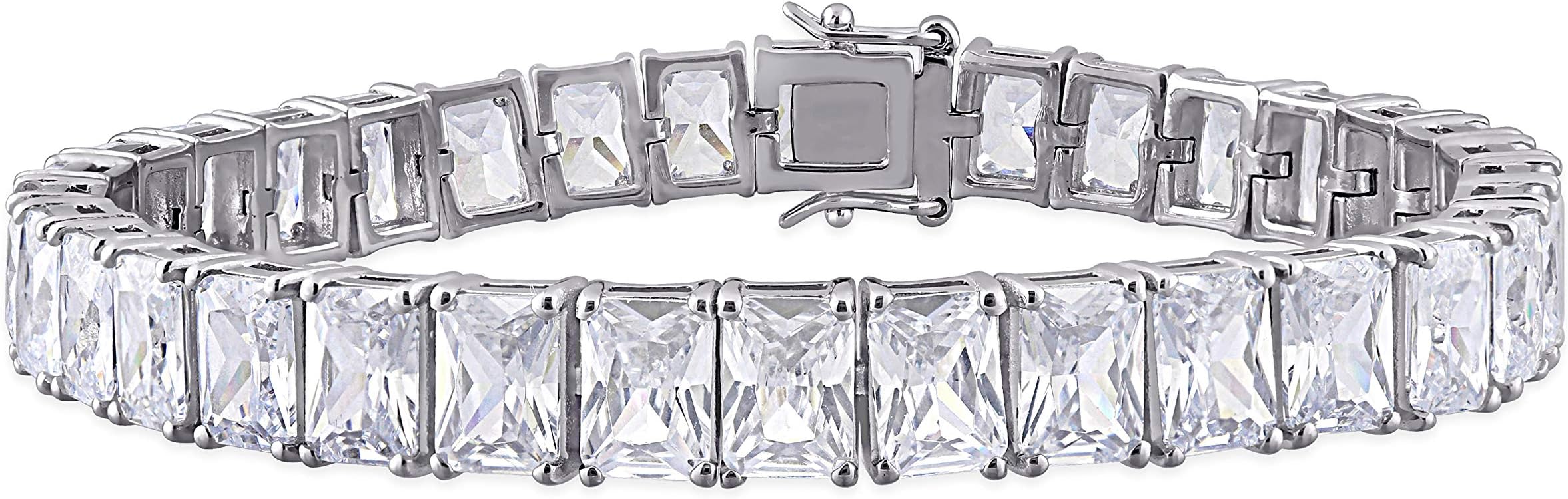 Abbie+Cleo Radiant Shape Cubic Zirconia Tennis Bracelet in White Sterling Silver, 7x5mm/7.25"