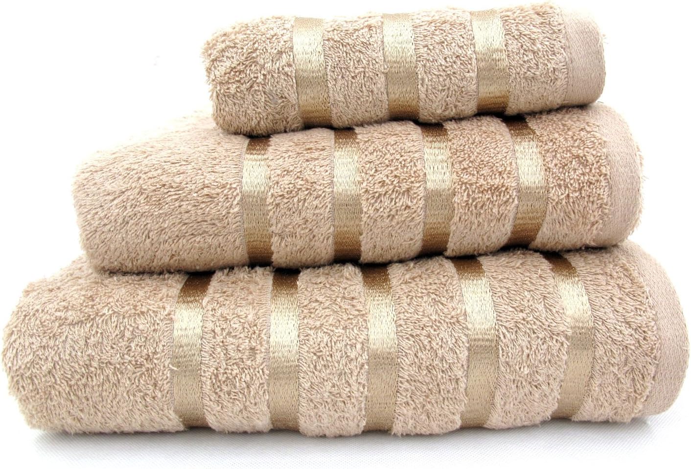 100% Pure Cotton Luxury Savoy Stripe Beige / Latte Hand Towel - 550gsm, 50x85cms