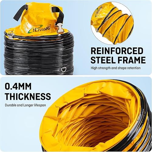 Miniatura 5 de iLiving Manguera de conducto portátil de 12 pulgadas, reforzada con acero, expandible de 15.5 pies para ventiladores de ventilación, PVC resistente