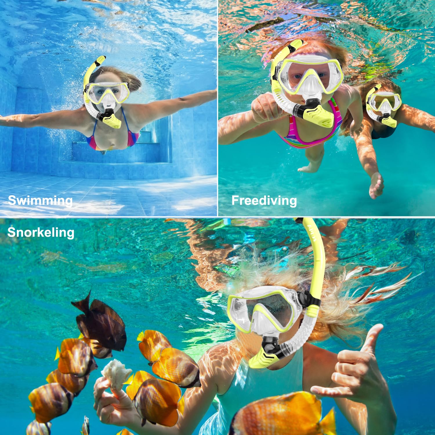 APLOS Masque Plongée Adulte-Masque Tuba Anti-Buée Champ de Vision Panoramique Anti-Fuite Masque Snorkeling Adulte et Tuba pour la Plongée en Apnée, la Plongée en Apnée, la Natation