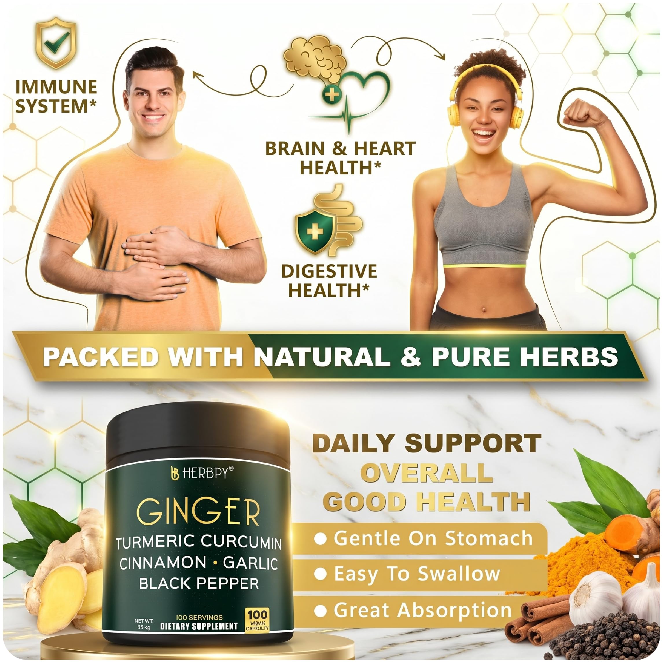 Herbpy 5in1 Ginger and Turmeric Supplements for Digestion & Immune Health — Amazon image 3