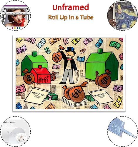 Miniatura 2 de EWM House Money ALEC Monopolys - Póster decorativo para pared, lienzo para sala de estar, dormitorio, 12 x 18 pulgadas