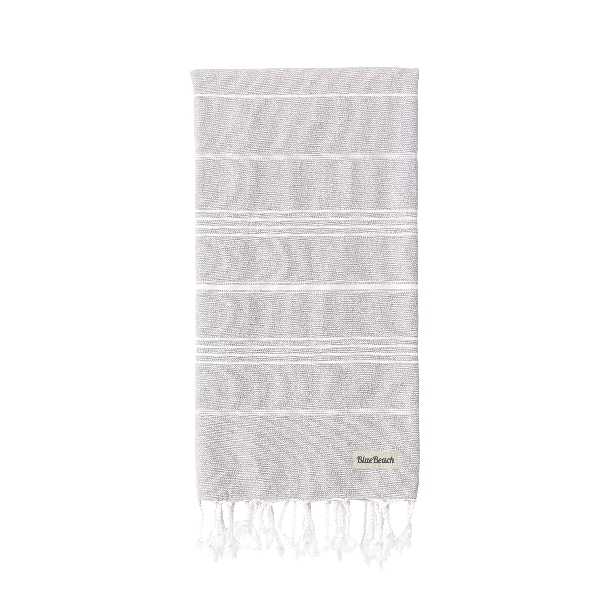 Turkish Beach Towel - Travel Towel 100x180cm Large Turkish Hammam Peshtemal Towel - Super Absorbent, Quick Dry, Sand Free, Lightweight, Compact Towels for Swimming, Bath, Gym, Sauna (Silver Grey)