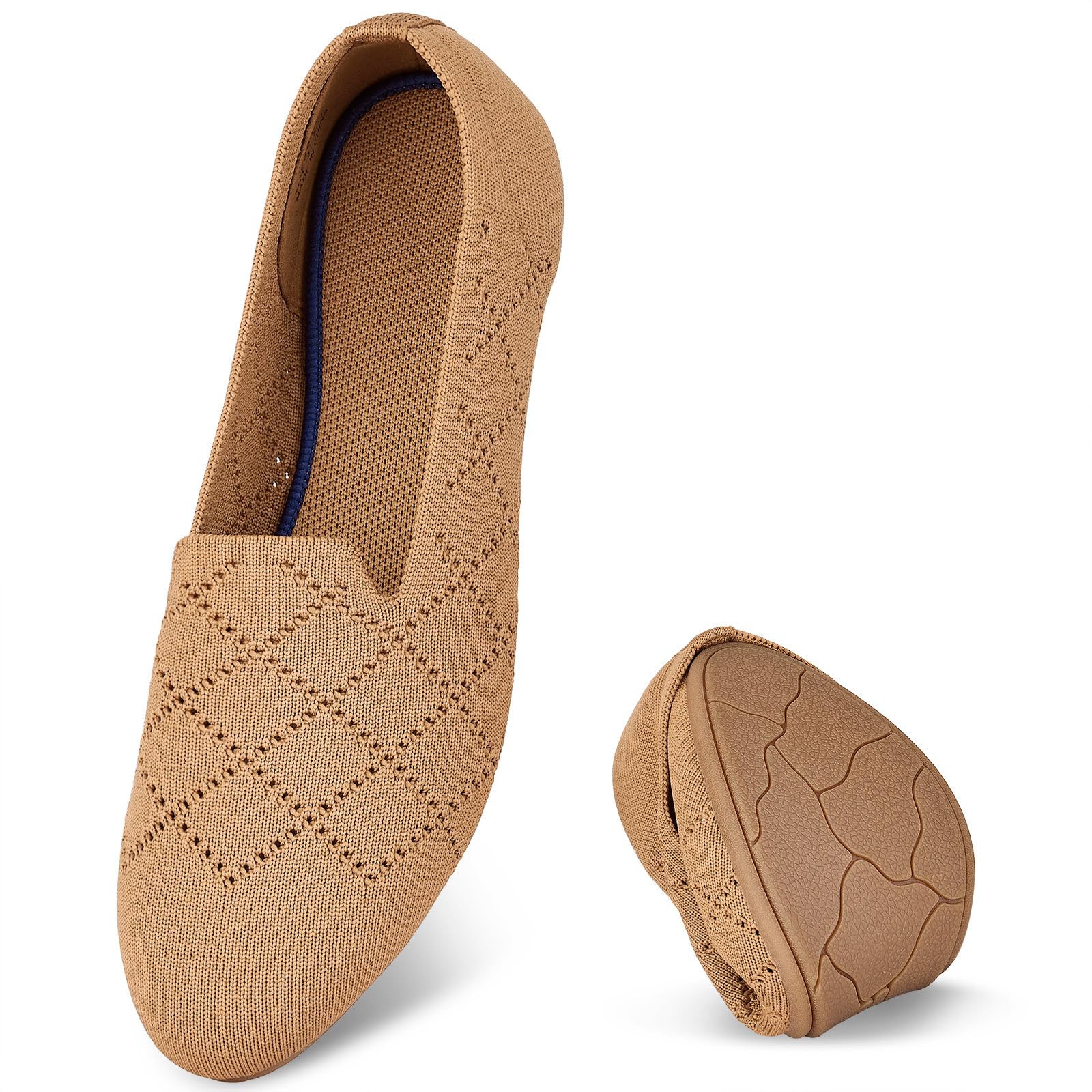 Puxowe Bequeme Ballerinas Damen Atmungsaktive Strick Flache Schuhe Memory Foam Faltbar Slipper Schlupfschuhe