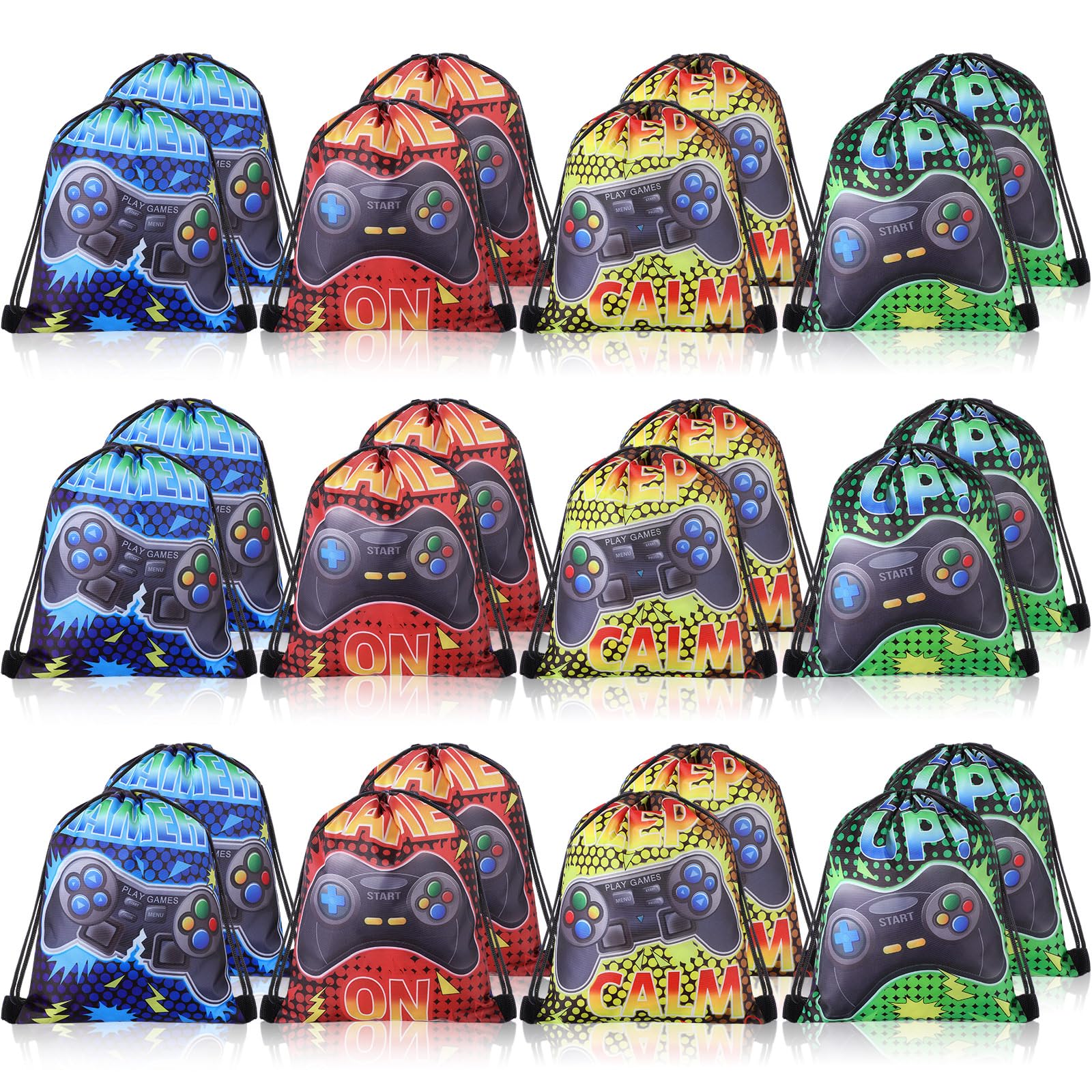24 Pcs Video Game Drawstring Bags Video Game Party Favor Bag 10 x 12 Inch Game Level up Party Supplies Gifts Game Goodie Treat Candy Bags for Boys Kids Birthday Party