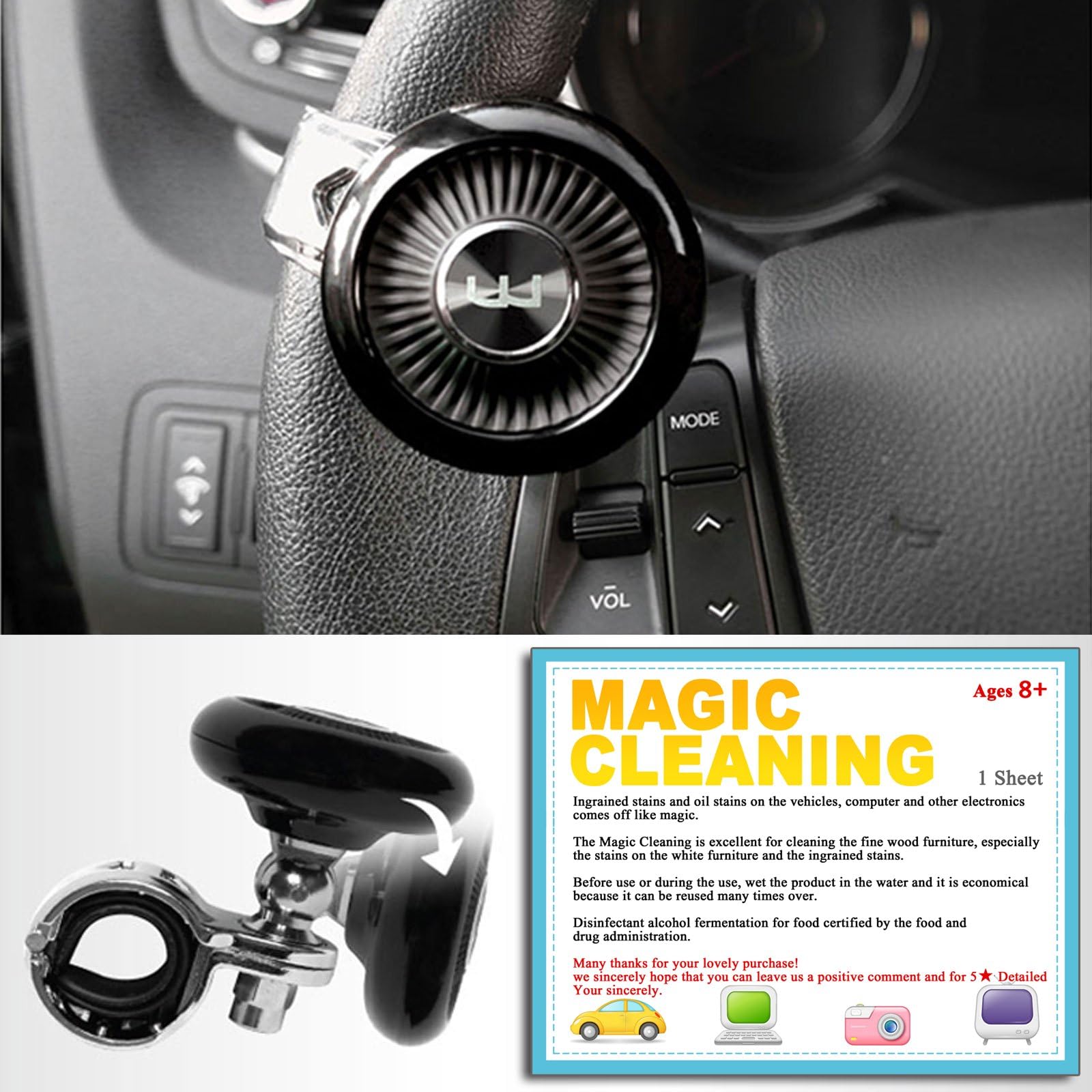 Autoban Wine W Folding Steering Wheel Power Handle Spinner Car Steering Wheel Knob Handle Spinner Accessory