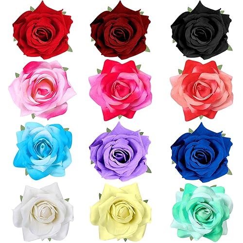 Miniatura 1 de Yilloog Paquete de 12 pinzas para el pelo rosa de 2.8 pulgadas, broches florales, horquillas mexicanas, suministros de fiesta para mujeres,
