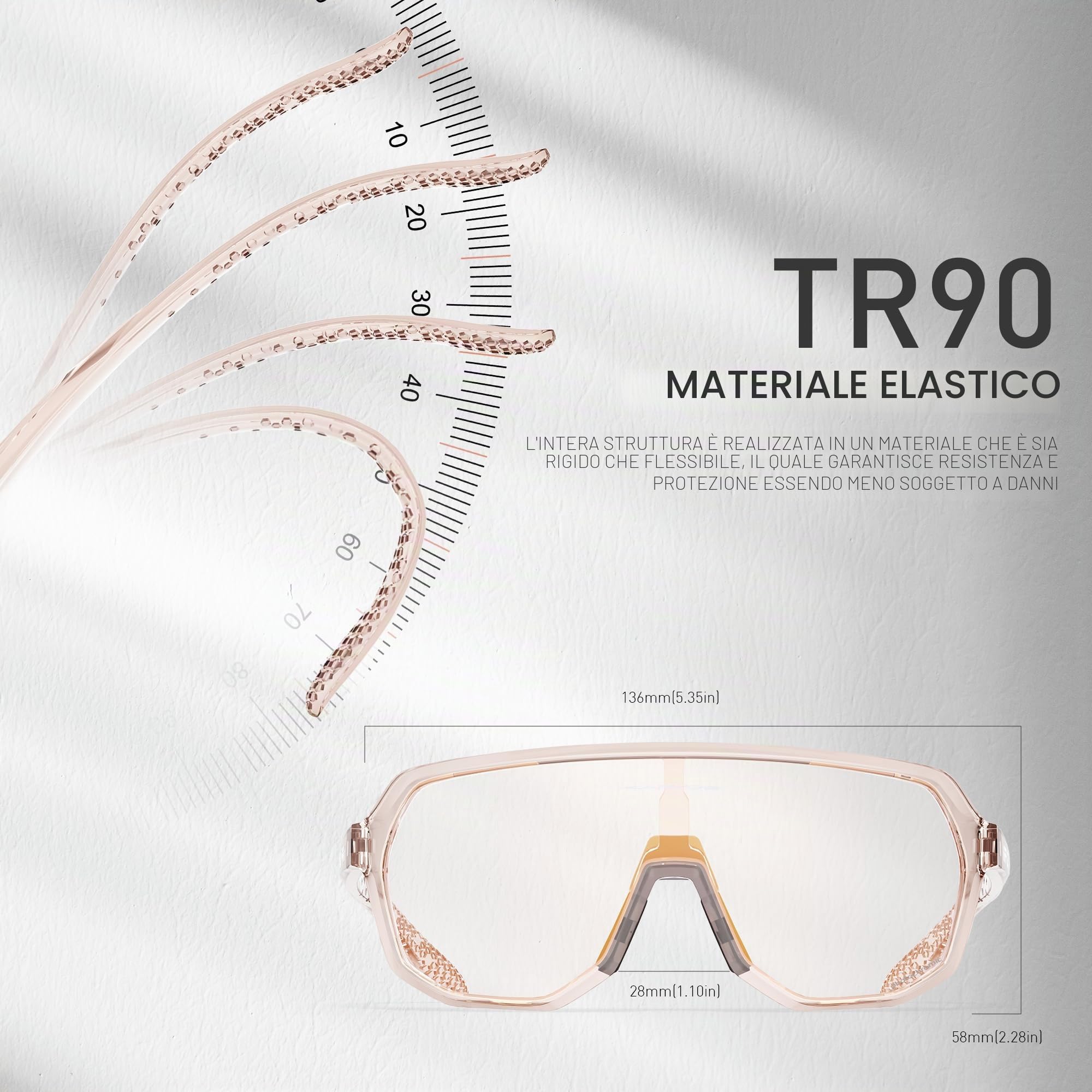 KAPVOE Occhiali Ciclismo Fotocromatici UV400 TR90 Uomo Donna K63 | Fotocromatica da trasparente a dorato CAT.1-CAT.2, UV400, ventilazione, TR90 leggero