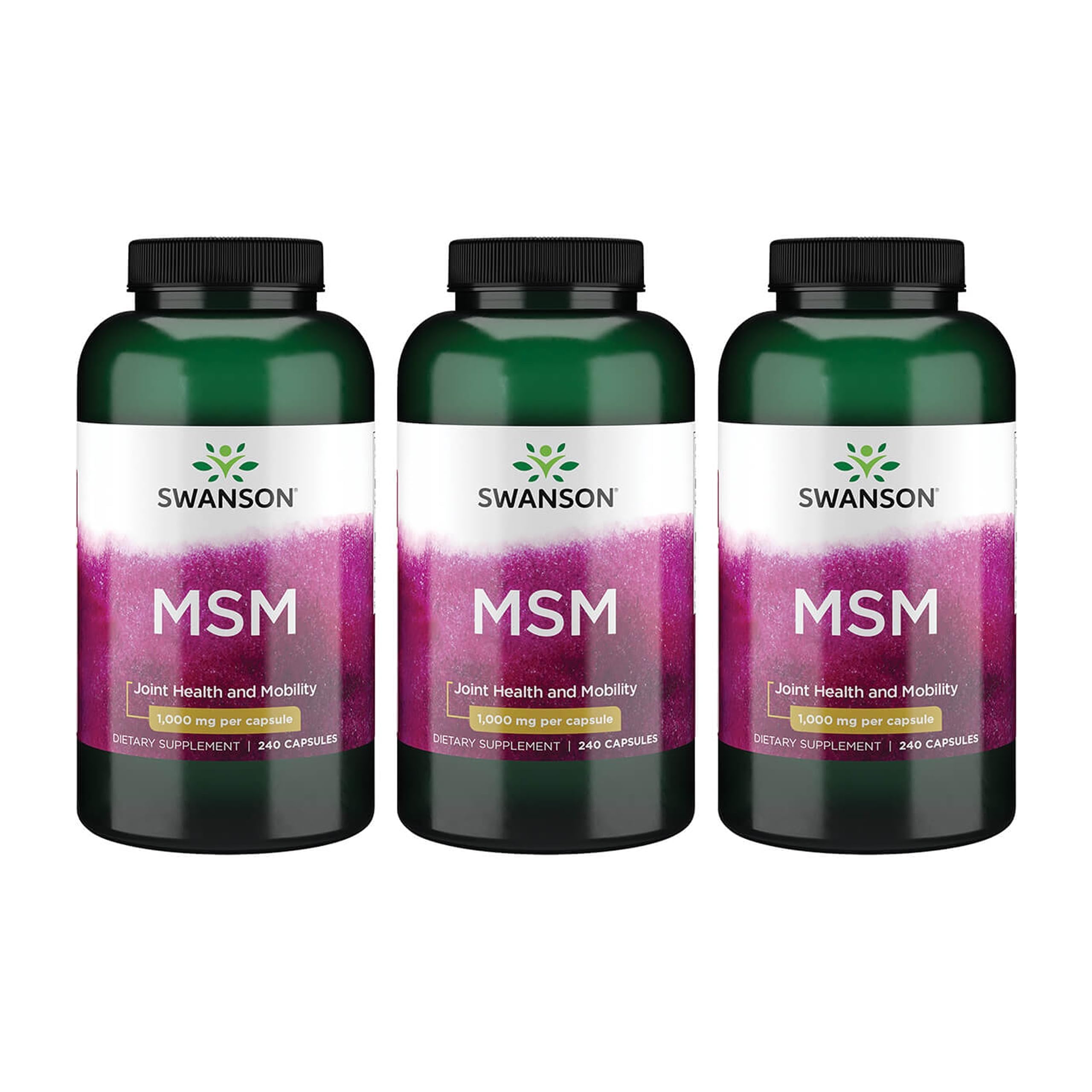 Swanson MSM Joint Health Supplement, 1000 mg, 240 Capsules, 3 Pack 240 Count (Pack of 3)