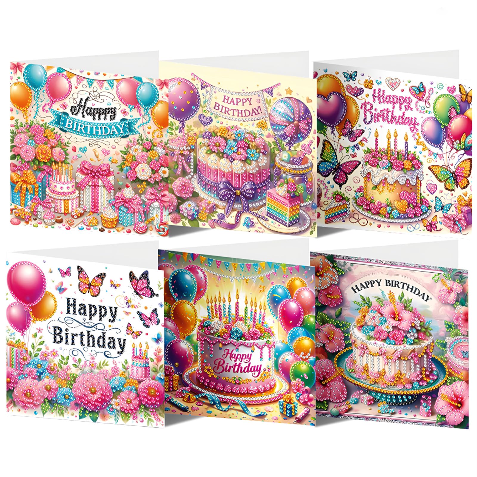 CAYUDEN 5D Diamond Painting Birthday Cards 6 Packs Cake Diamond Painting Greeting Cards DIY Handmade Diamond Art Painting Card with Envelope Set Gem Art Birthday Cards for Friends, Lovers
