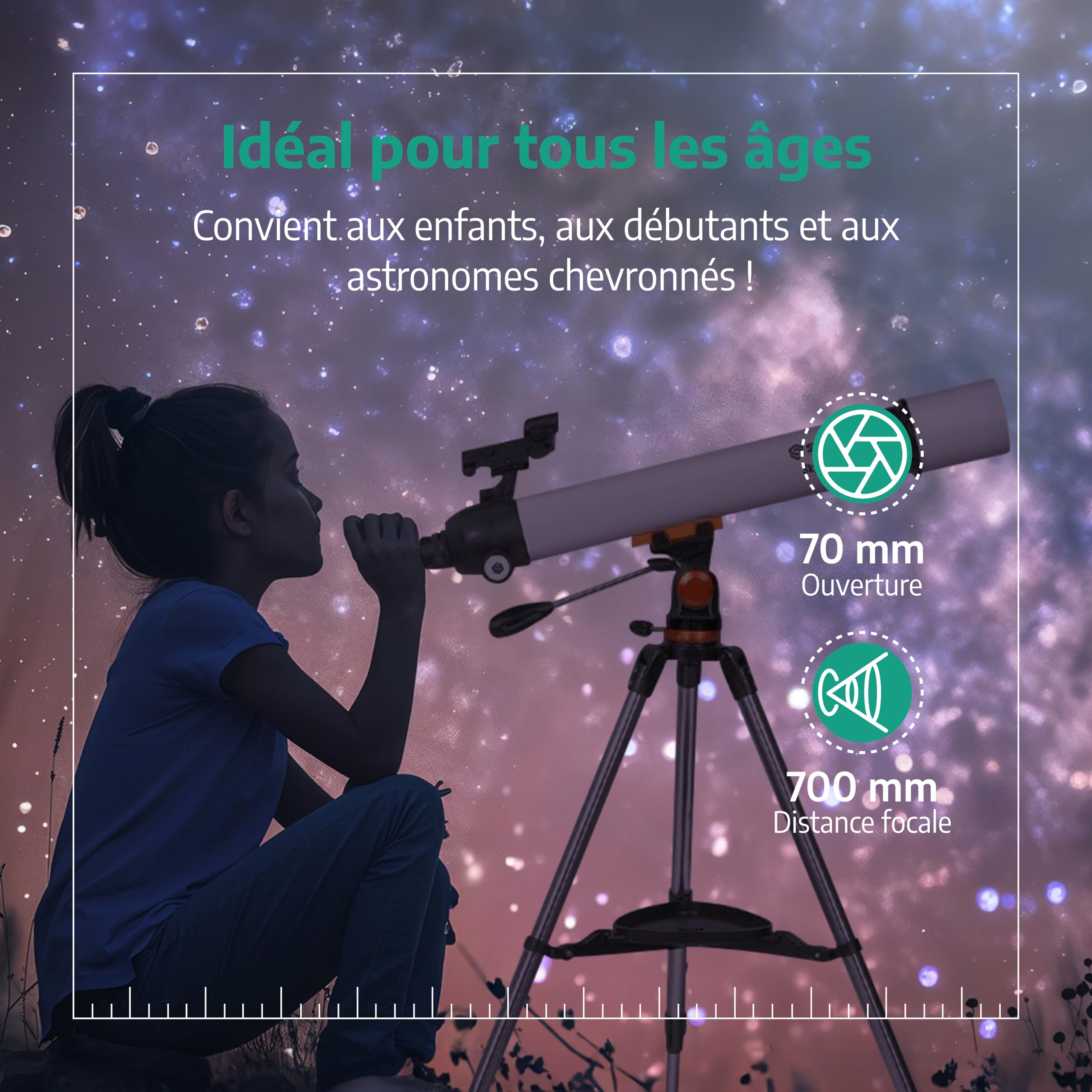 Télescope Astronomique Professionnel 28x-210x Portable pour Enfants et Débutants