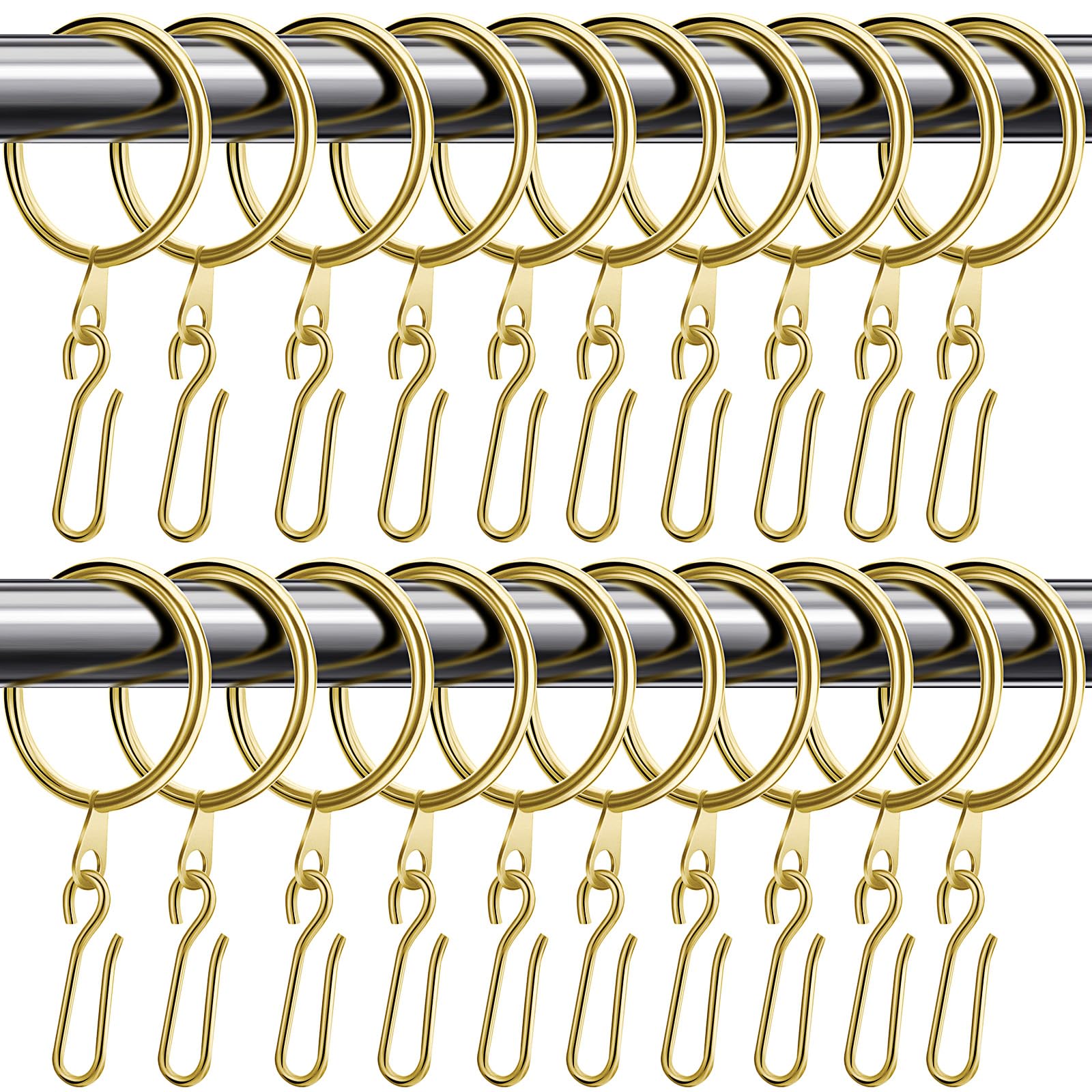 Amyhill 60 Pieces 1.26 Inch Metal Drapery Curtain Rings Hanging Rings with 60 Pieces Metal Curtain Pin Hooks for Drapes Window Door Shower(32 mm,Gold)