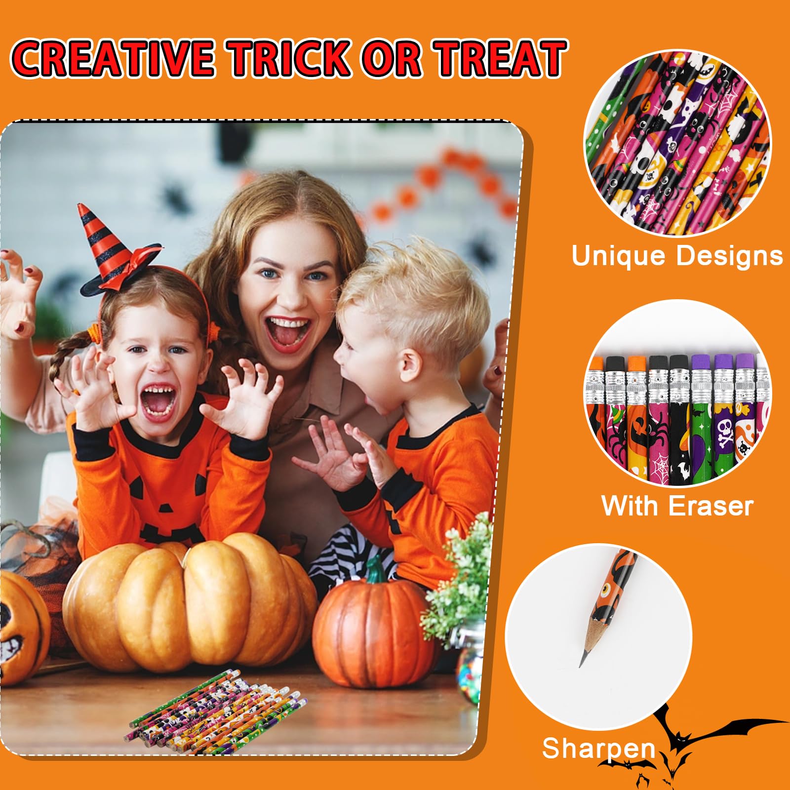 Lot De 48 Crayons Halloween Avec Gommes Colorées - 12 Motifs Différents - HB Antidérapant | Cadeau école, Fête