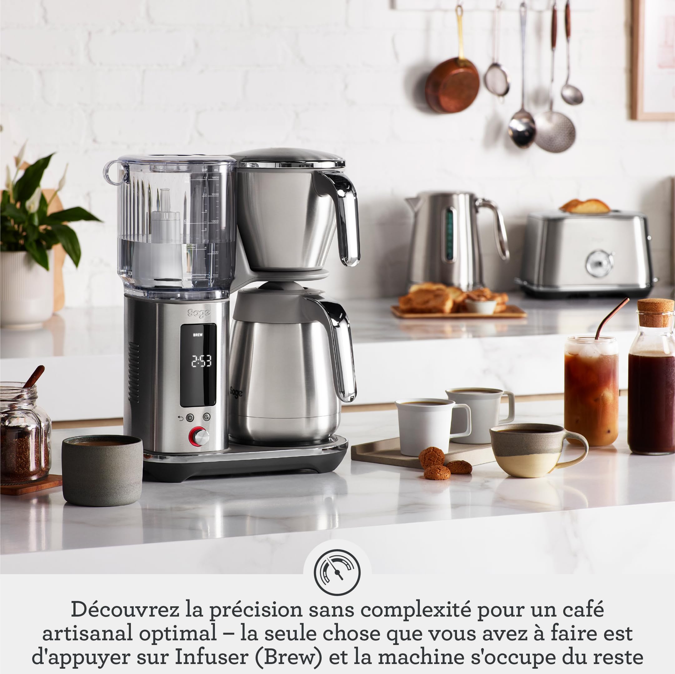 Sage The Luxe Brewer Thermal, Café Filtre Bouton Unique, Standard SCA Gold | Café Filtre une Touche Standard SCA Gold Cup, Cold Brew 30 min, Carafe Isotherme 1,77L; Profils et Départ Différé 24h