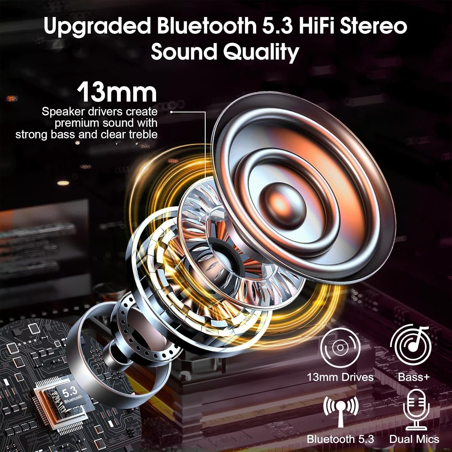 Diagram of 13mm speaker drivers for HiFi stereo sound quality