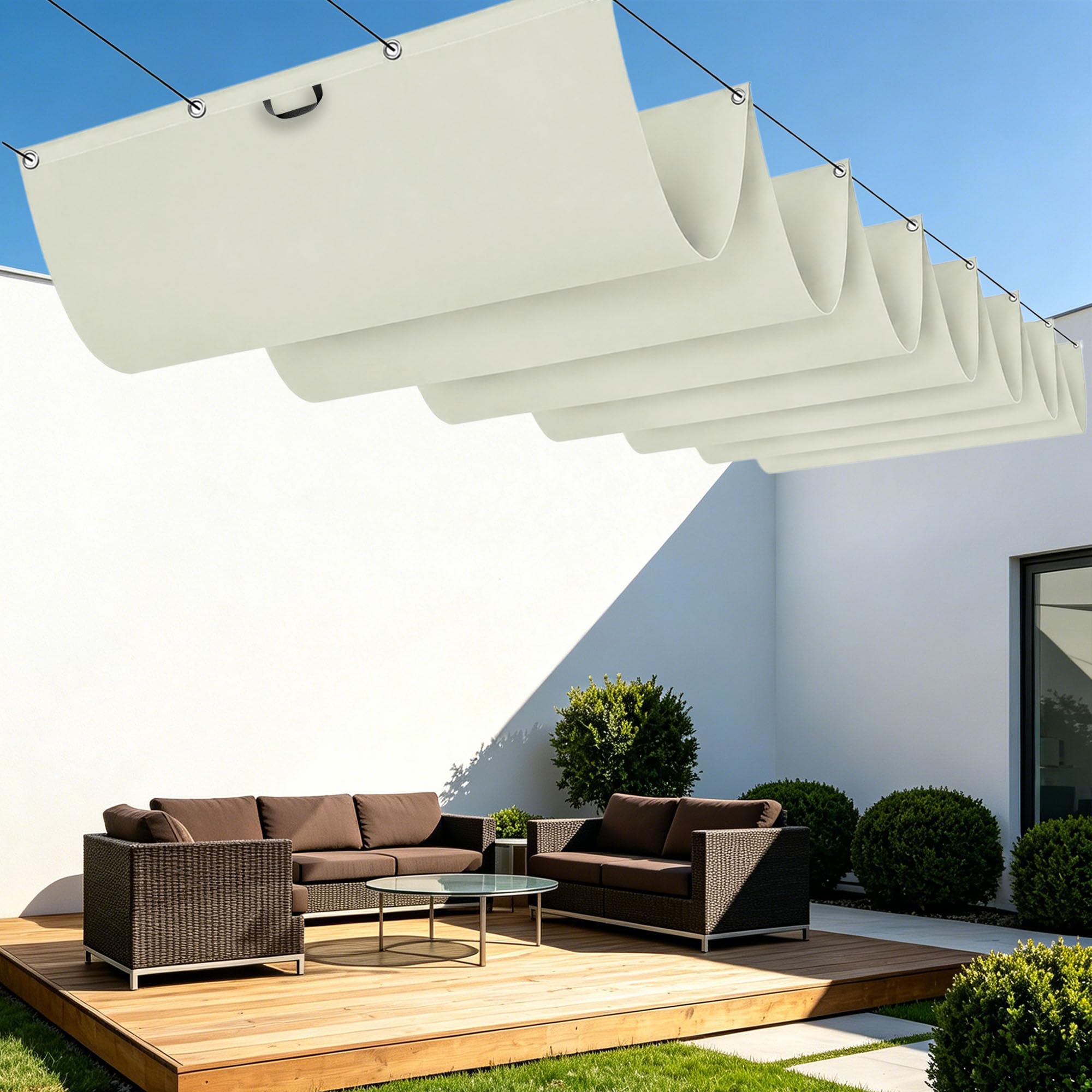 Voiles d'ombrage avec œillets multi couleur taille toile rétractable vague 100x300 cm blanc cassé