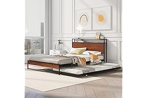 Queen Bed Frame with Trundle and Outlet & USB Ports