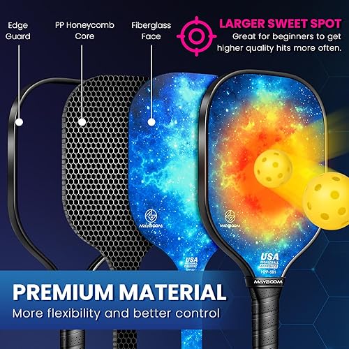 Miniatura 4 de Pickleball Paddles Set of 2 or 4, USAPA Approved Pickleball Paddles Set with 4 Pickleball Balls and Pickleball Carry Bag, Fiberglass Pickleball