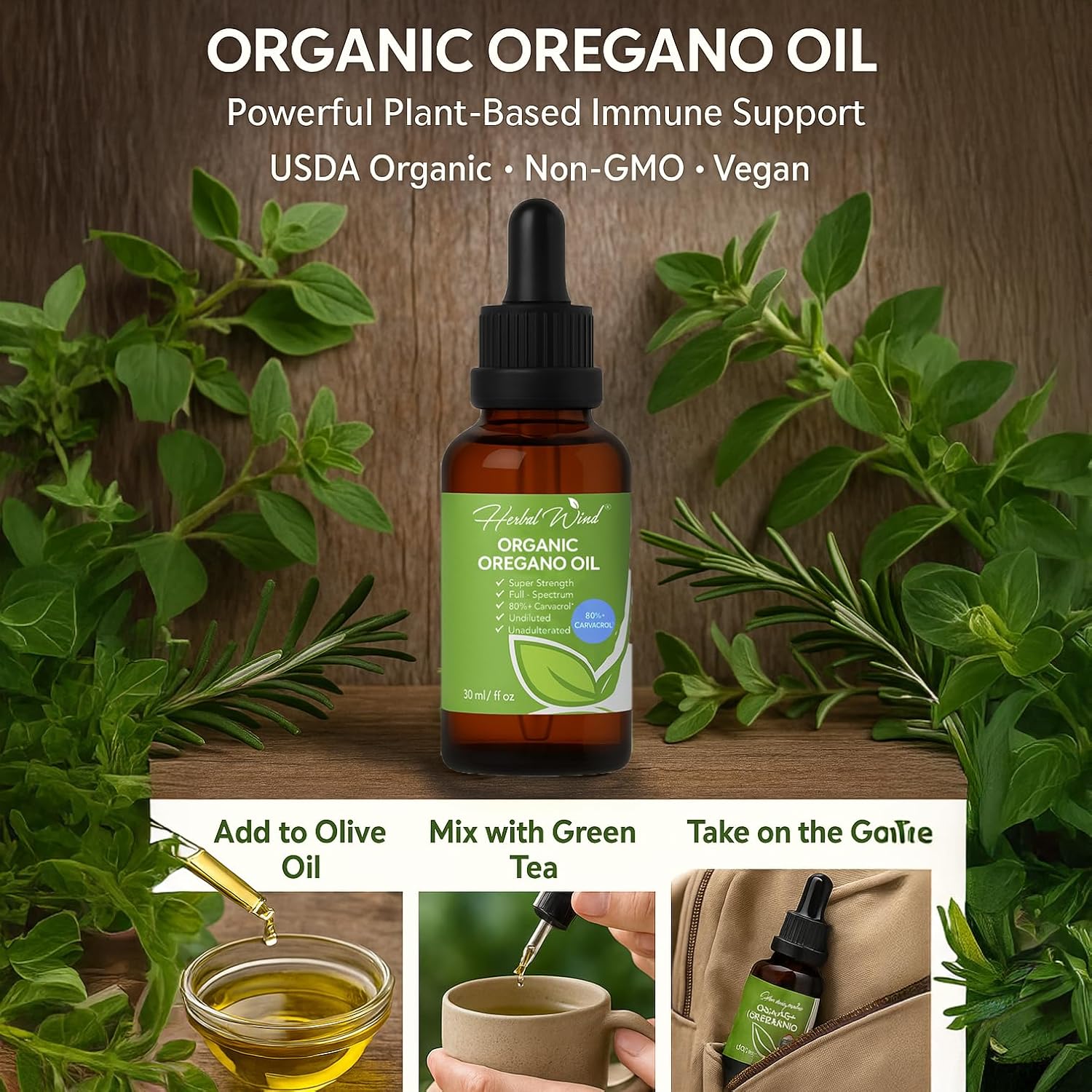 Organic Oregano Oil - 1 Fl Oz (30ml), 80% Carvacrol USDA Organic Oregano Oil Liquid Drops, Concentrated Plant Based, Non-GMO