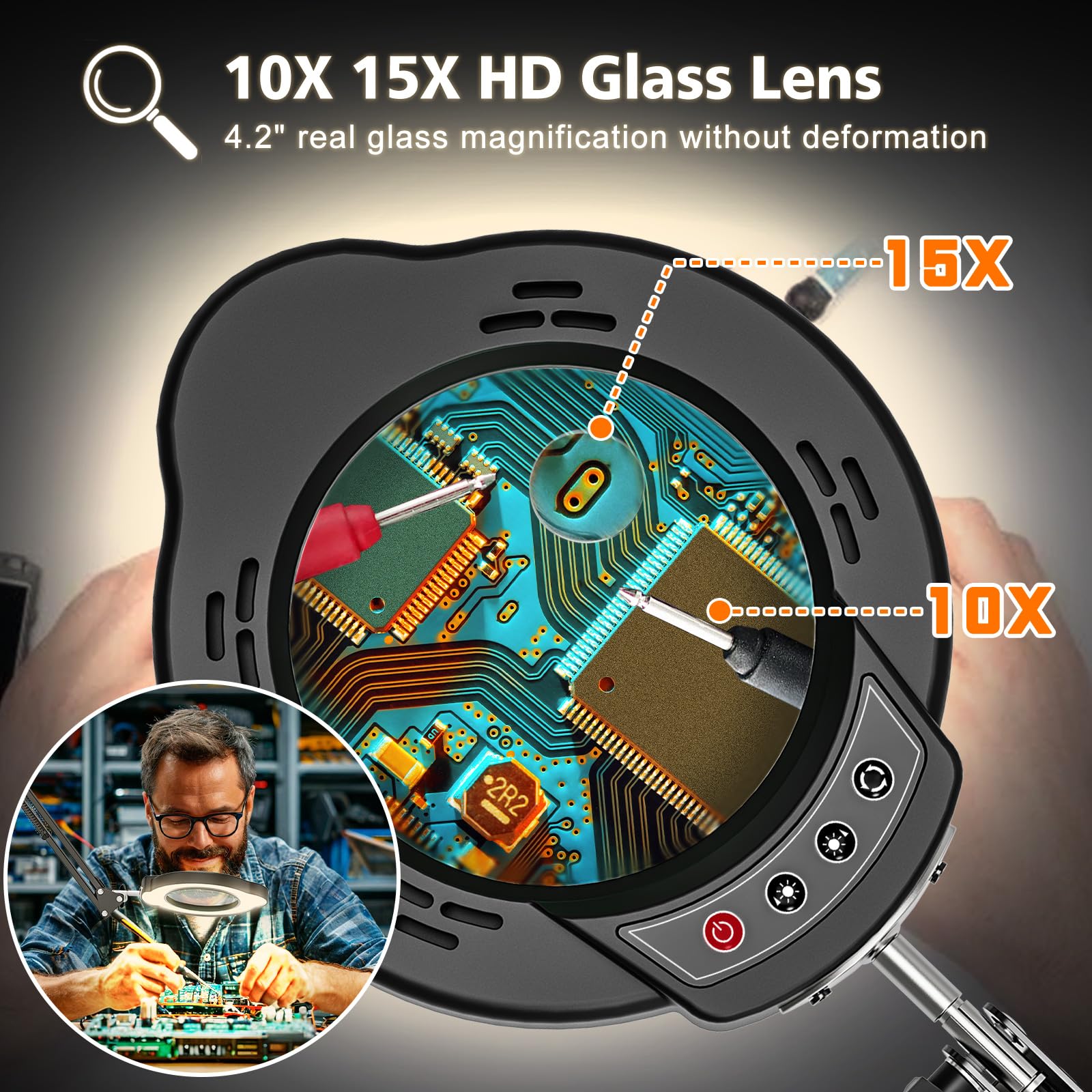 Lampada Con Lente D'ingrandimento 15X/10X - Luce LED Regolabile Per Lettura E Lavori Di Precisione - Foto 9