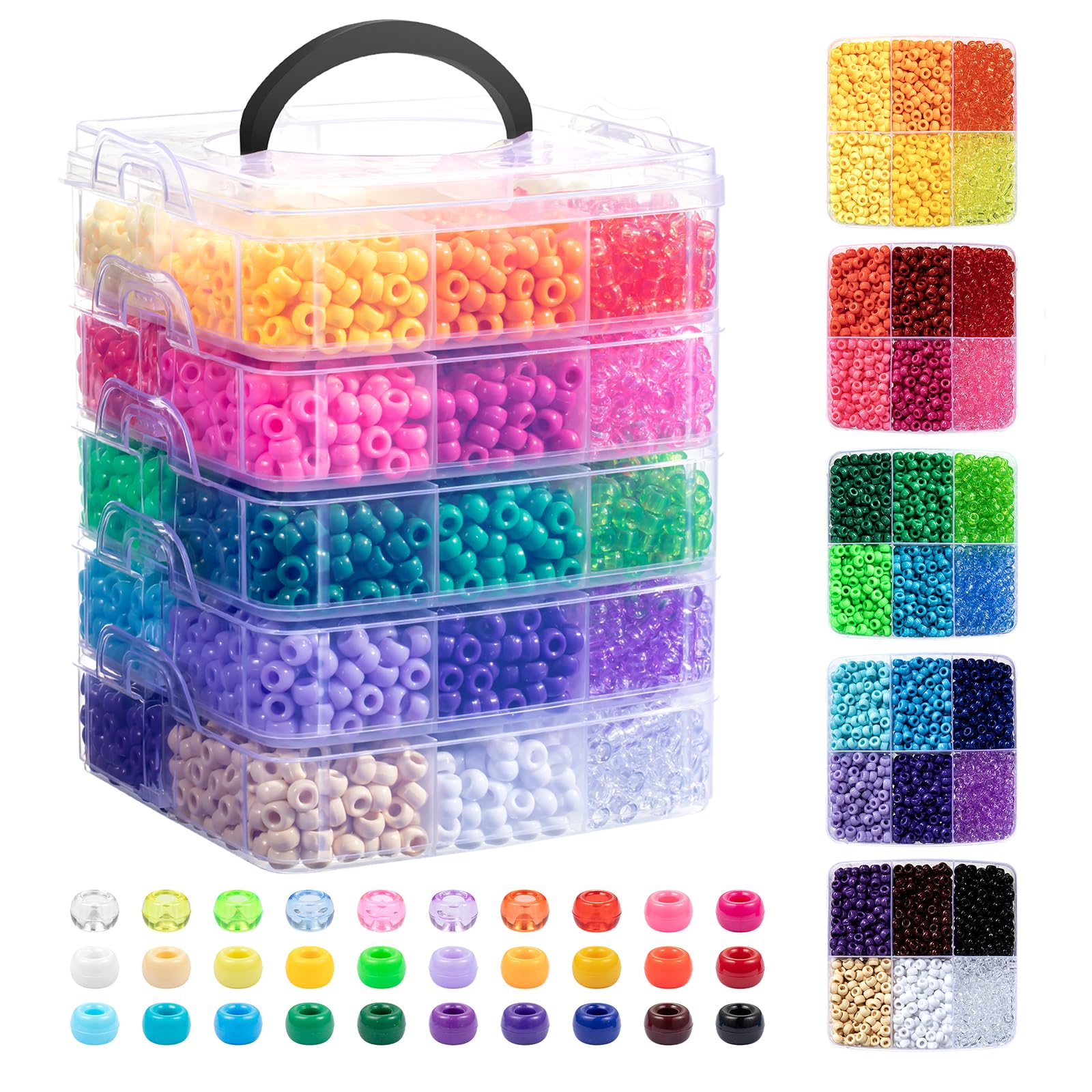 Simetufy 6000Pcs Pony Beads, 30 Colors 6x9MM Kandi Beads Bulk for Crafts Bracelet Making Hair Braiding Jewelry Key Chains DIY Crafts Christmas Gifts (3.44lb, Stack Box)