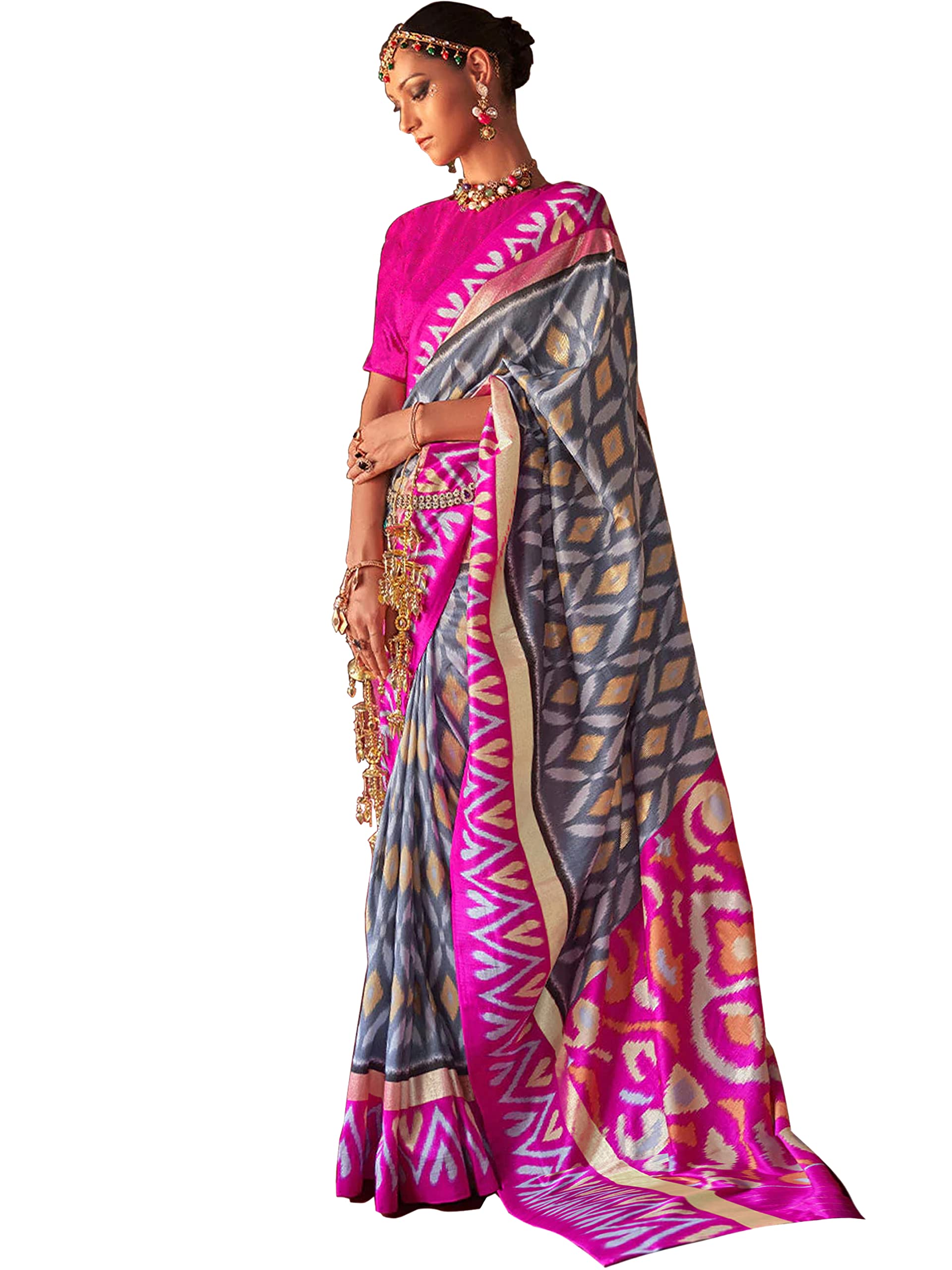 PATISOL Mysore Silk Patola Print Saree With Blouse Material