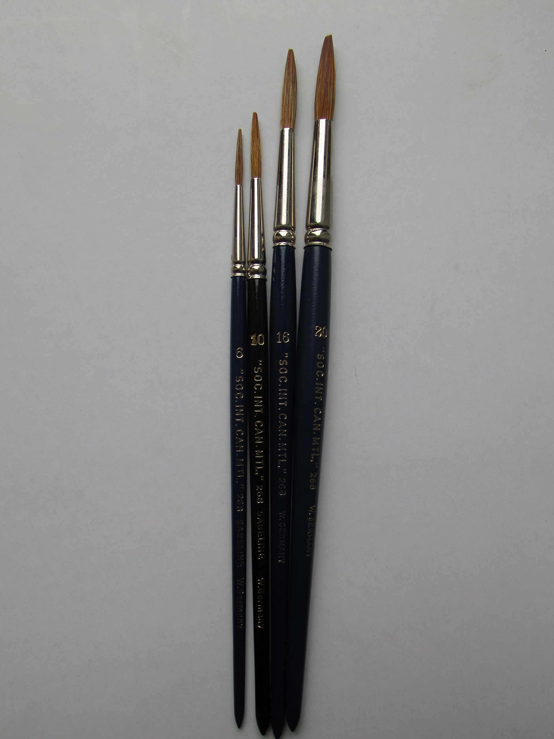Set of 4pc Signwriter Lettering Brush Round with Straight Edge, Sabeline Hair #6-10-16-20