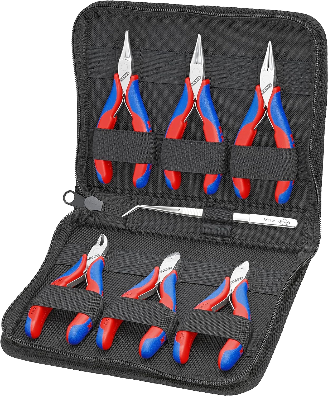 Knipex Jeu de pinces électroniques avec outils pour travaux sur composants électroniques 7 outils 215 mm, 00 20 16
